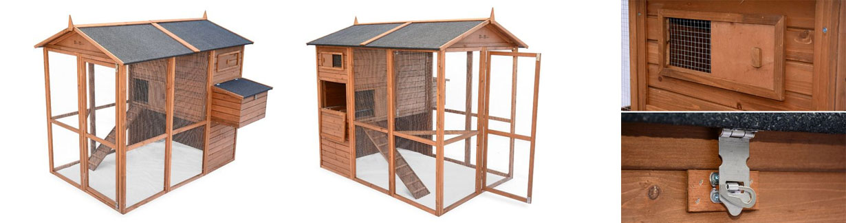 Poulailler en bois COTENTINE, 6 à 8 poules, cage à poule avec enclos